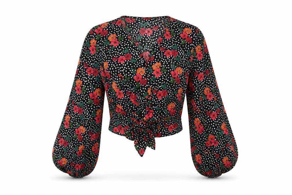 Topshop Womens Multicoloured Floral Polyester Cropped Blouse Size 6 V-Neck