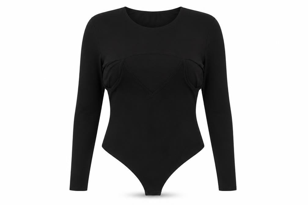 PRETTYLITTLETHING Womens Black Polyester Bodysuit One-Piece Size 16 Snap