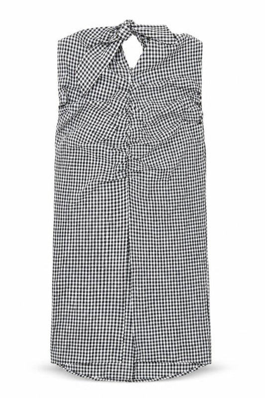 Mango Womens Black Check Polyester Bodycon Size M Square Neck Zip