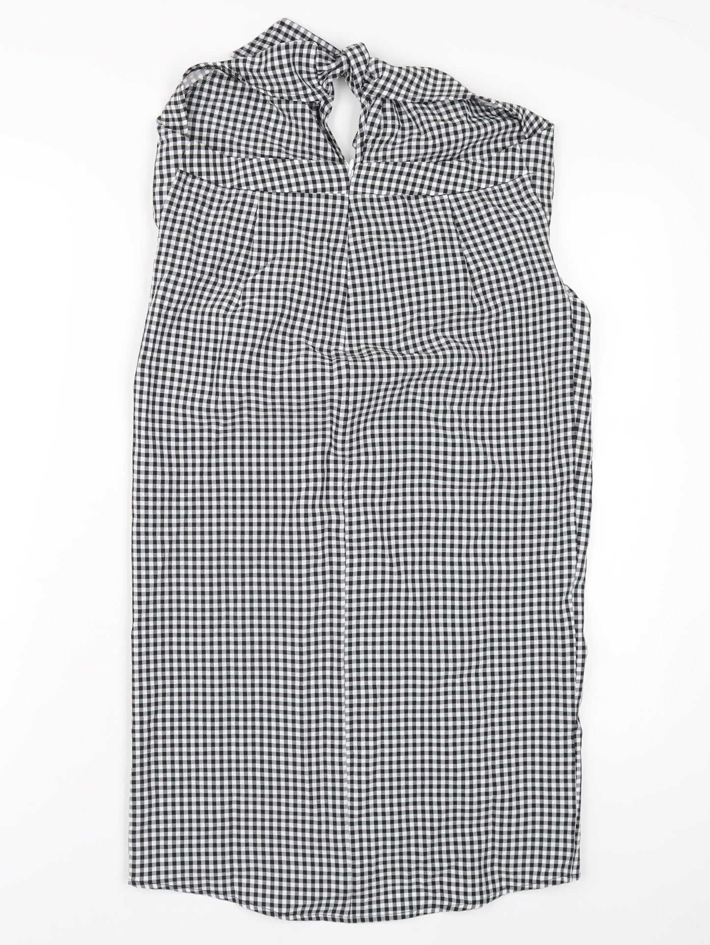 Mango Womens Black Check Polyester Bodycon Size M Square Neck Zip