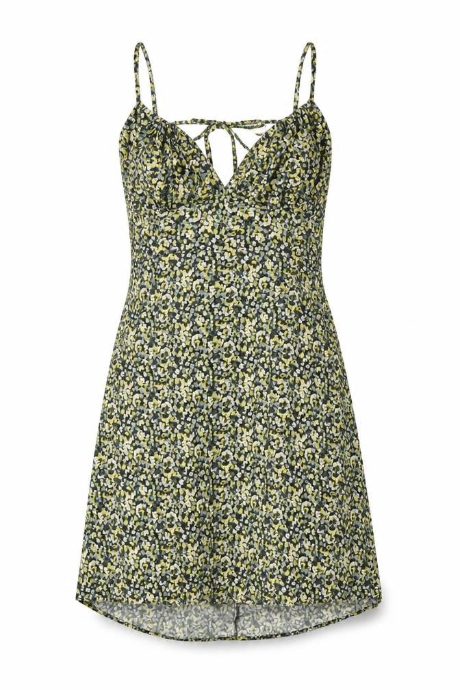H&M Womens Yellow Floral Polyester A-Line Size M Round Neck Zip