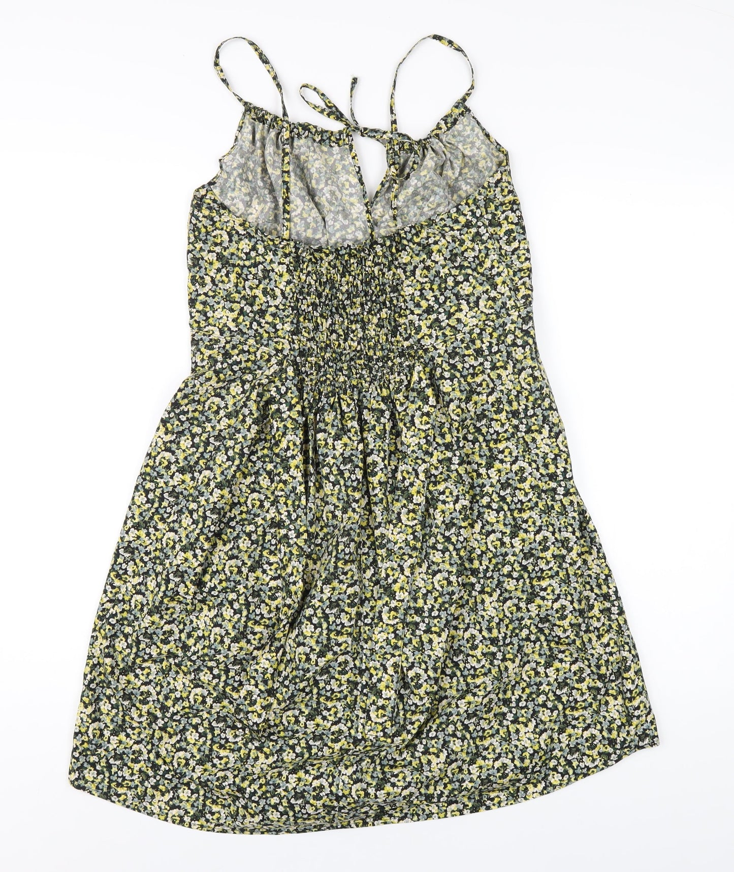 H&M Womens Yellow Floral Polyester A-Line Size M Round Neck Zip