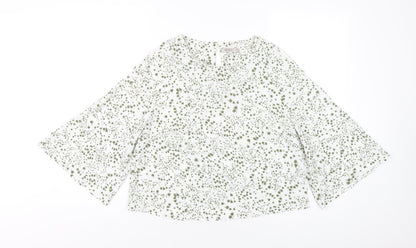 Marks & Spencer Womens White Geometric Polyester Basic Blouse Size 12 Round Neck
