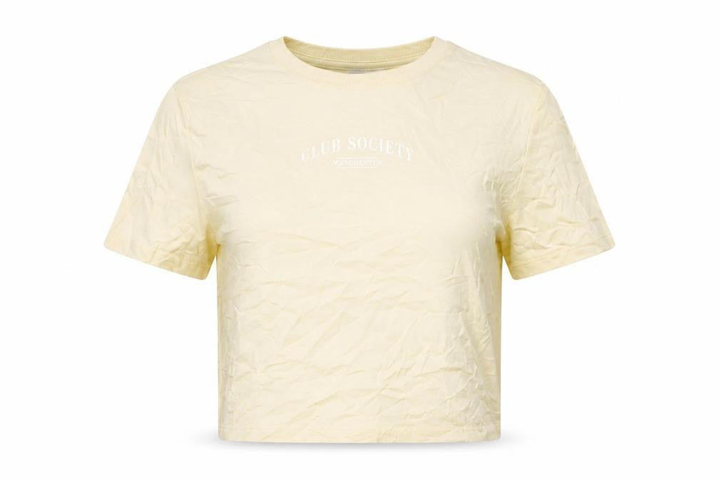 H&M Womens Yellow Cotton Cropped T-Shirt Size L Round Neck