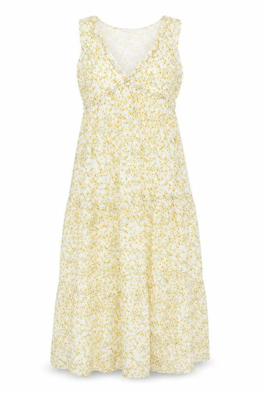 Pull&Bear Womens Yellow Floral Viscose Maxi Size M V-Neck Pullover