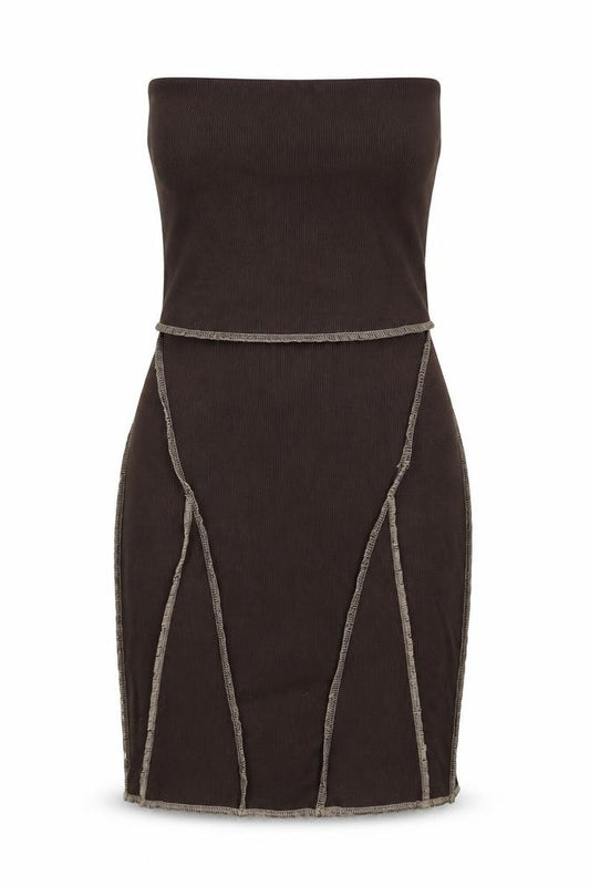 PRETTYLITTLETHING Womens Brown Polyester Bodycon Size 8 Square Neck Lace Up