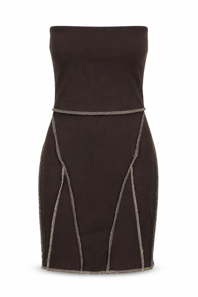 PRETTYLITTLETHING Womens Brown Polyester Bodycon Size 8 Square Neck Lace Up
