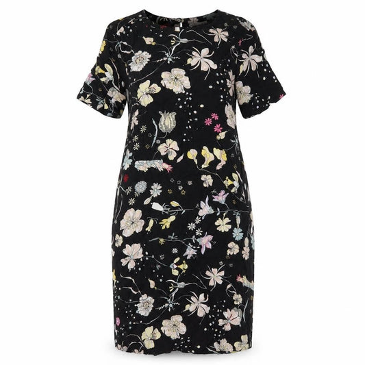 H&M Womens Black Floral Viscose T-Shirt Dress Size 6 Round Neck Button