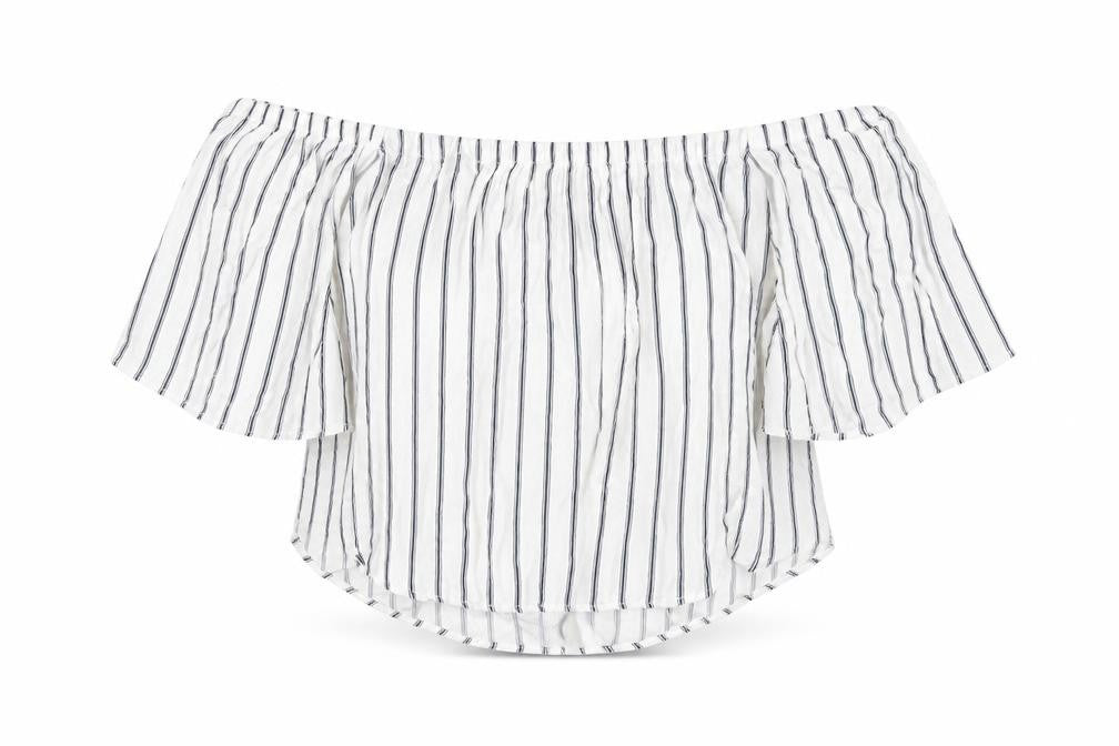 Pull&Bear Womens White Striped Viscose Basic T-Shirt Size L Off the Shoulder