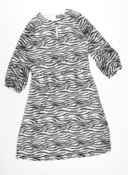 Sonsandar Womens White Geometric Polyester A-Line Size 10 Round Neck Zip