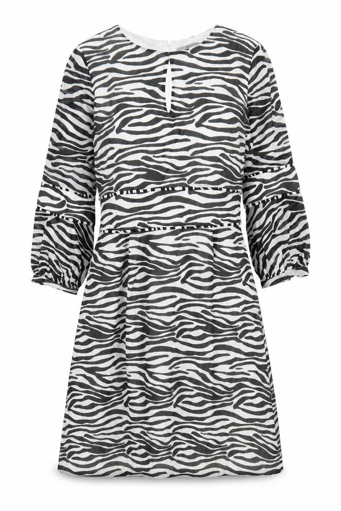 Sosandar Womens White Geometric Polyester A-Line Size 10 Round Neck Zip