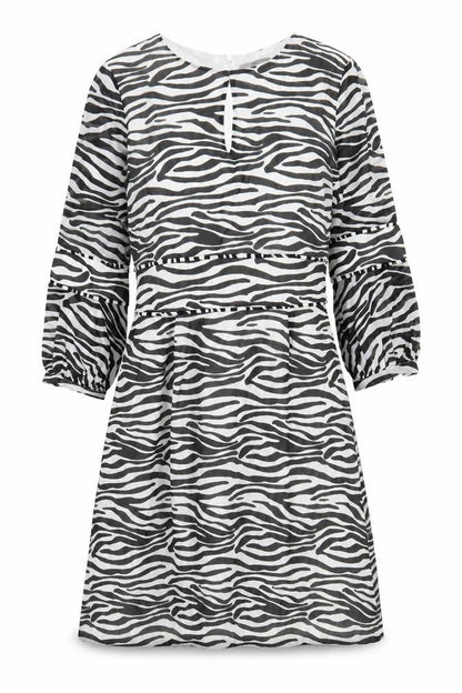 Sonsandar Womens White Geometric Polyester A-Line Size 10 Round Neck Zip