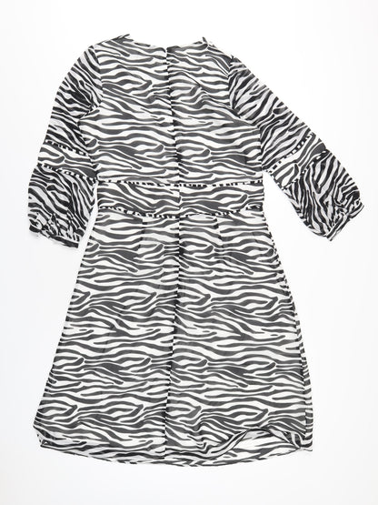 Sonsandar Womens White Geometric Polyester A-Line Size 10 Round Neck Zip