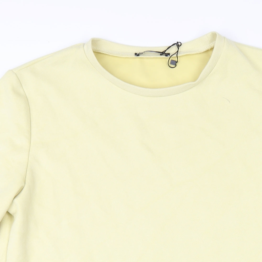 Zara Womens Yellow Polyester T-Shirt Dress Size L Round Neck Pullover