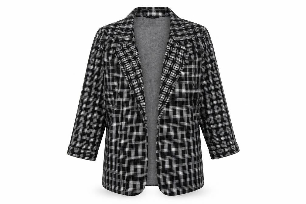 New Look Womens Black Plaid Jacket Blazer Size 12