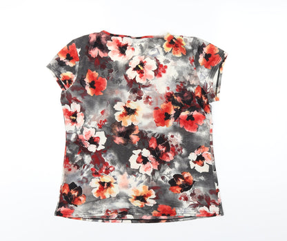 Back view of Roman women’s multicoloured floral polyester basic t-shirt, size UK 14, scoop neck