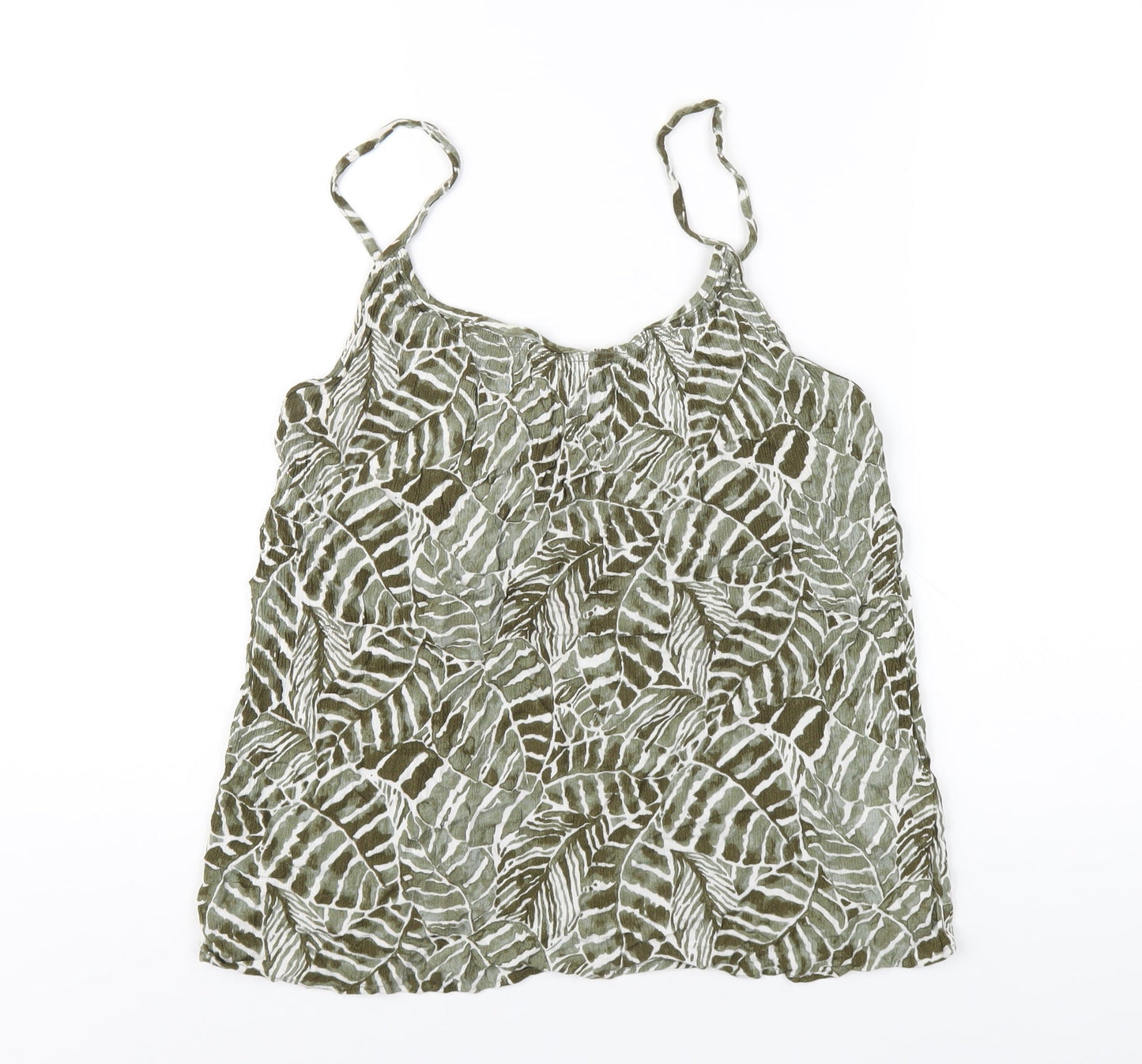 H&M Womens Green Geometric Viscose Camisole T-Shirt Size 14 Scoop Neck