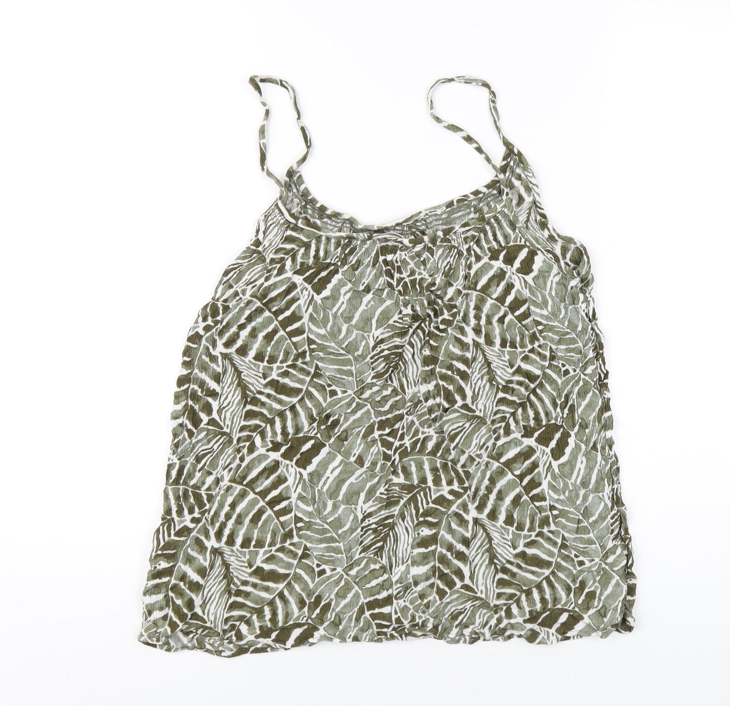 H&M Womens Green Geometric Viscose Camisole T-Shirt Size 14 Scoop Neck