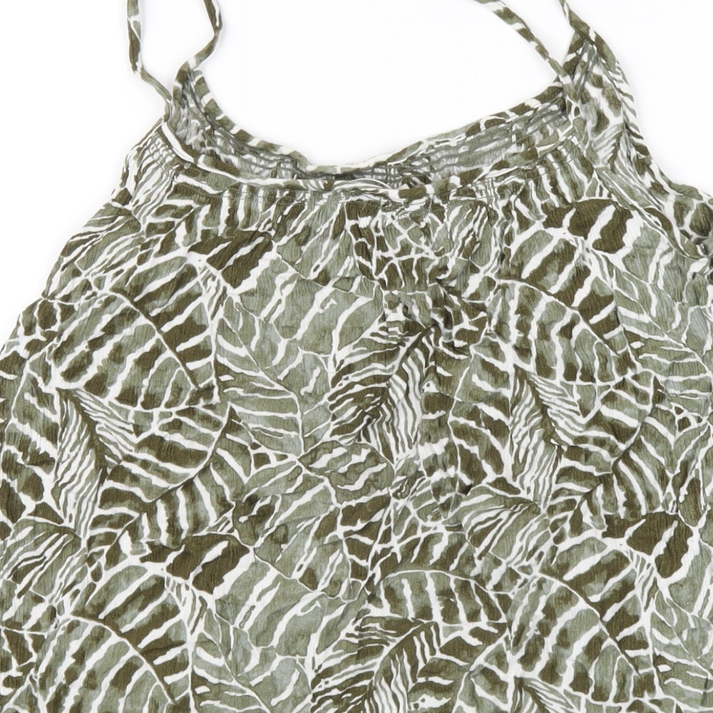 H&M Womens Green Geometric Viscose Camisole T-Shirt Size 14 Scoop Neck