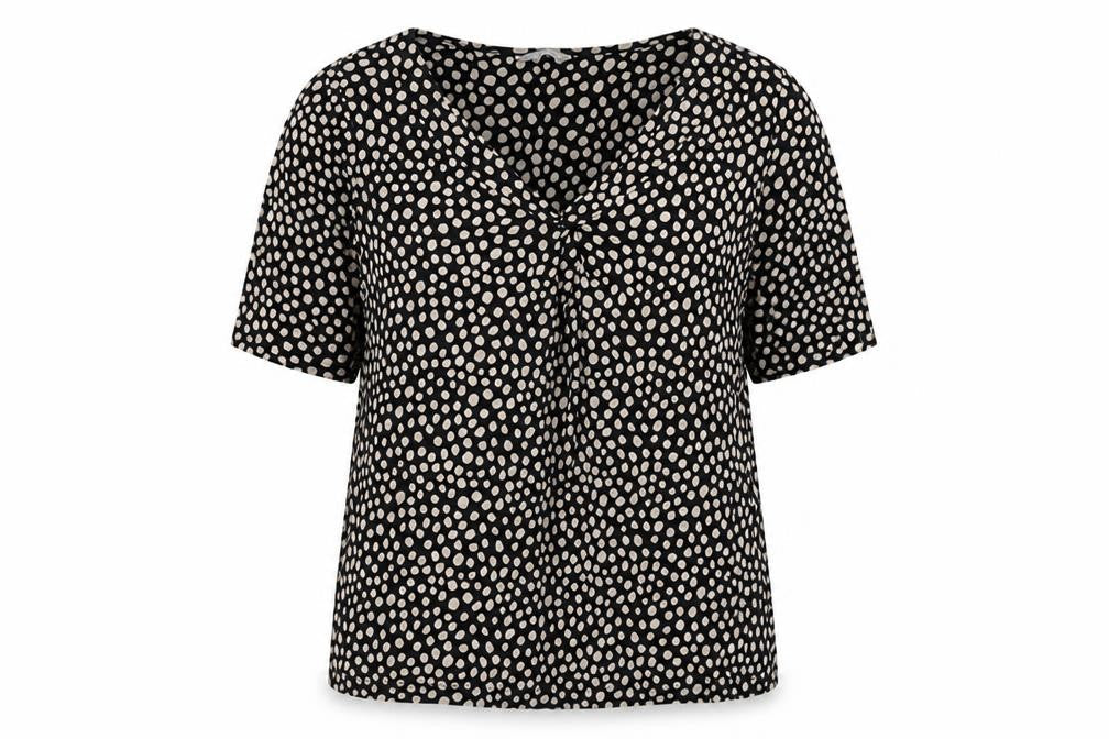 Marks & Spencer Womens Black Polka Dot Viscose Basic T-Shirt Size 14 V-Neck