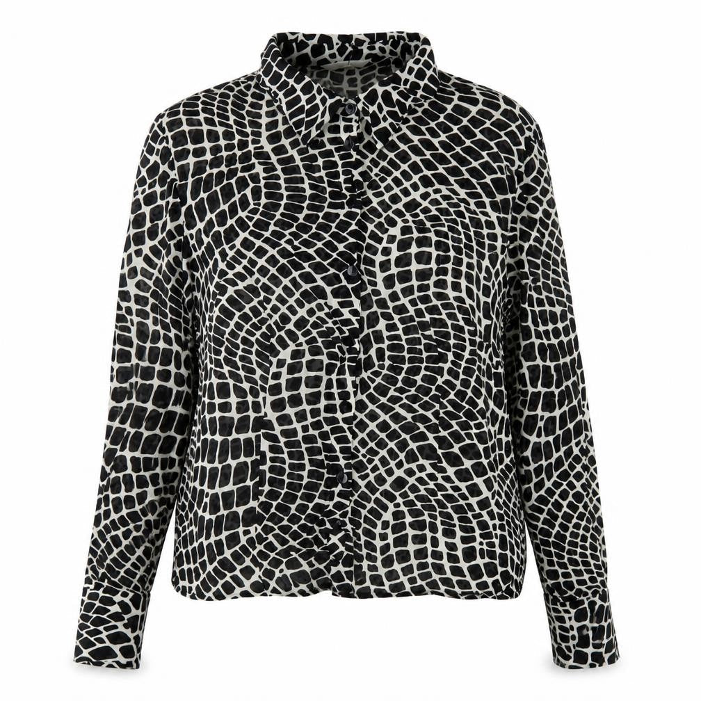 Marks & Spencer Womens Black Geometric Viscose Basic Button-Up Size 12 Collared