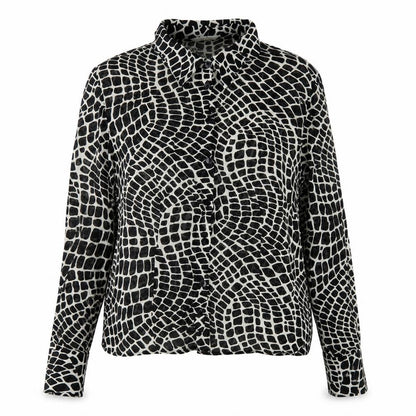Marks & Spencer Womens Black Geometric Viscose Basic Button-Up Size 12 Collared