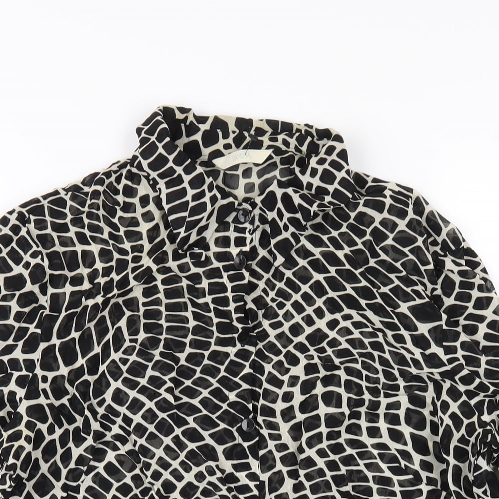 Marks and Spencer Womens Black Geometric Viscose Basic Button-Up Size 12 Collared