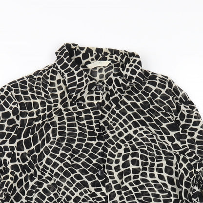 Marks & Spencer Womens Black Geometric Viscose Basic Button-Up Size 12 Collared