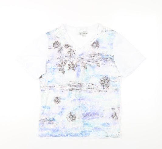 Paramour Womens White Polyester Basic T-Shirt Size M V-Neck - Studded Neckline