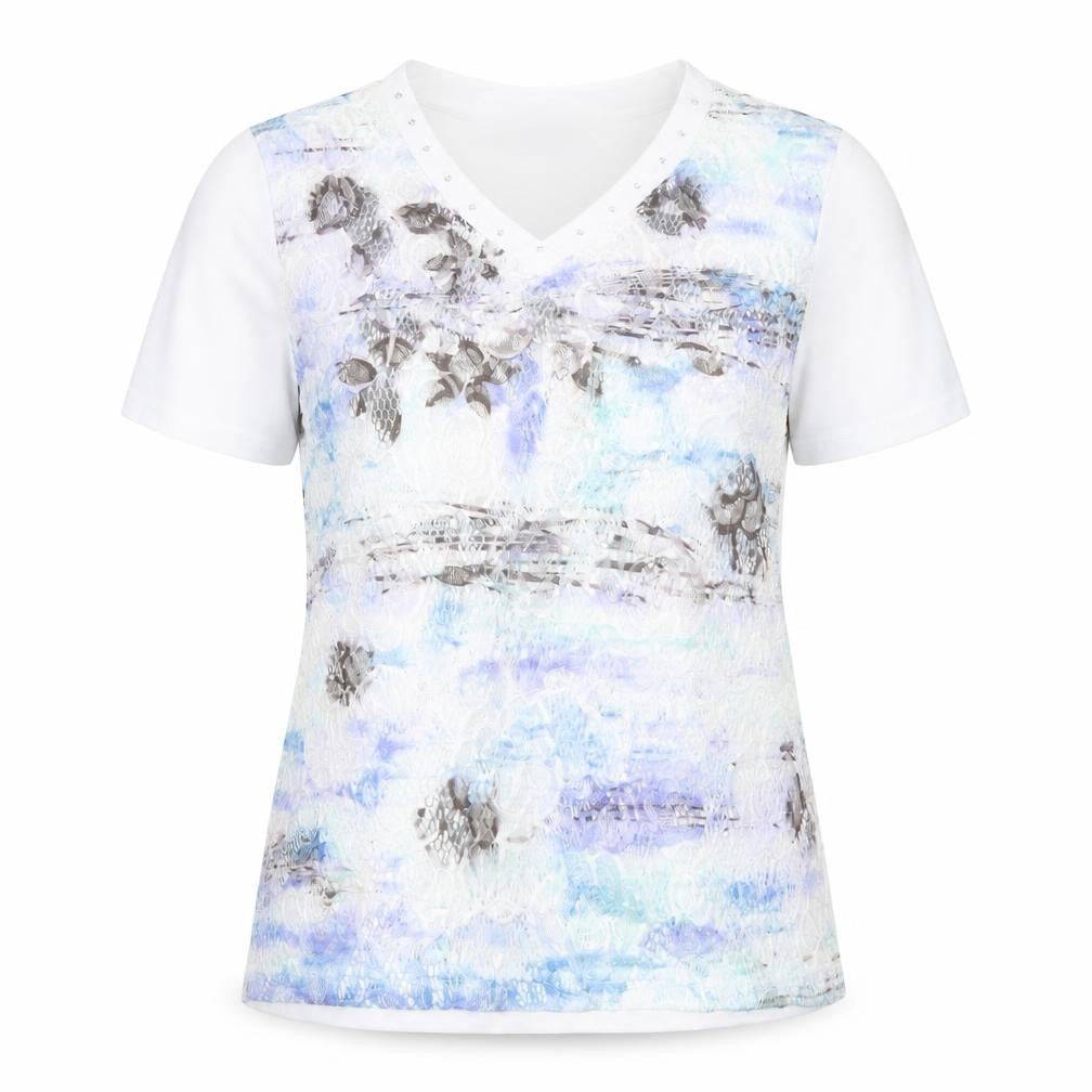 Paramour Womens White Polyester Basic T-Shirt Size M V-Neck - Studded Neckline