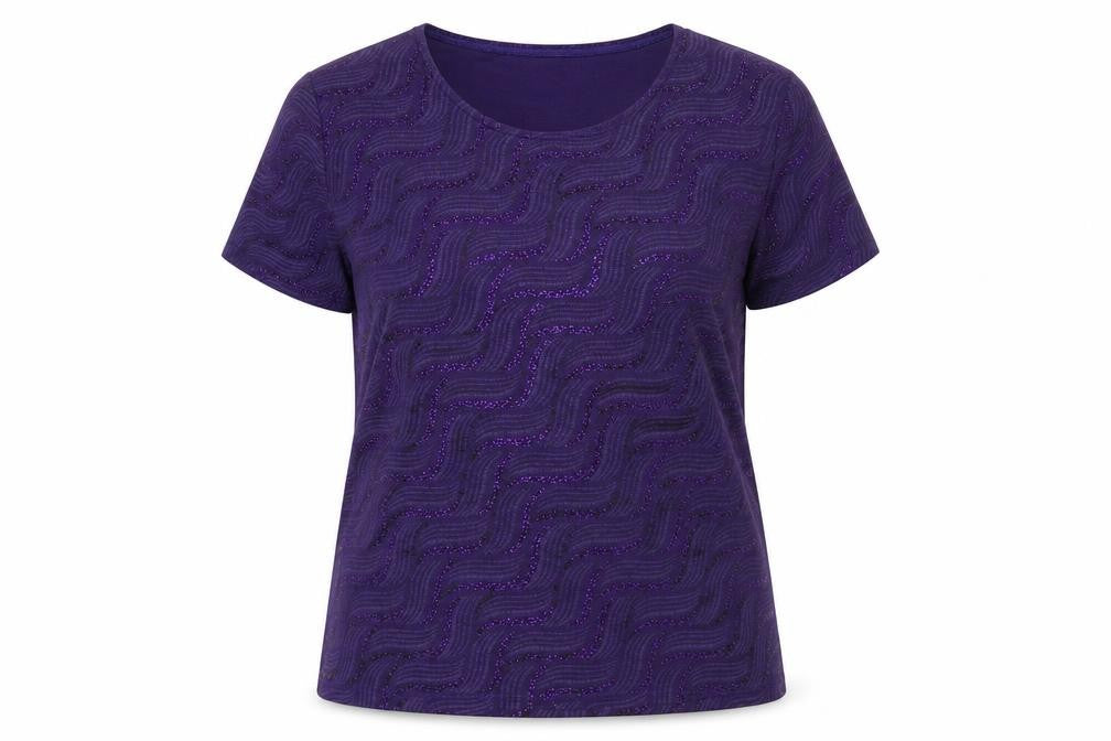 EWM Womens Purple Geometric Polyester Basic T-Shirt Size 14 Round Neck