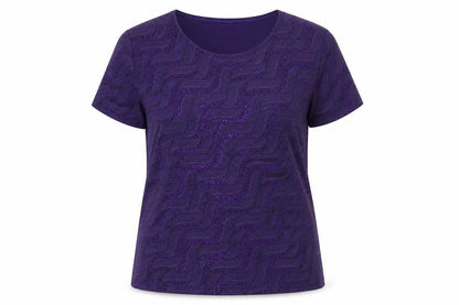EWM Womens Purple Geometric Polyester Basic T-Shirt Size 14 Round Neck