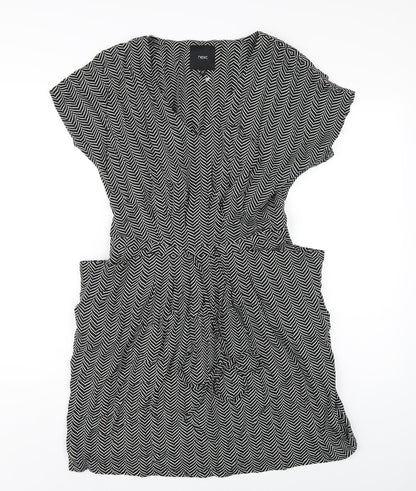 Next Womens Black Chevron Viscose A-Line Size 12 V-Neck Pullover