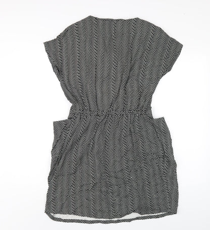 Next Womens Black Chevron Viscose A-Line Size 12 V-Neck Pullover