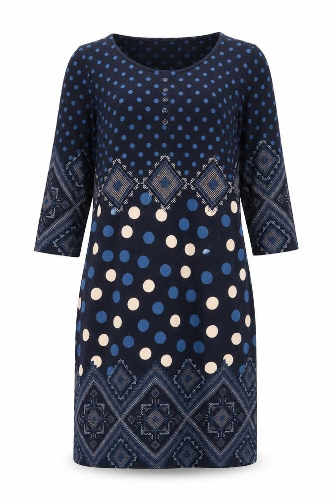 Roman Womens Blue Geometric Polyester A-Line Size 12 Scoop Neck Pullover