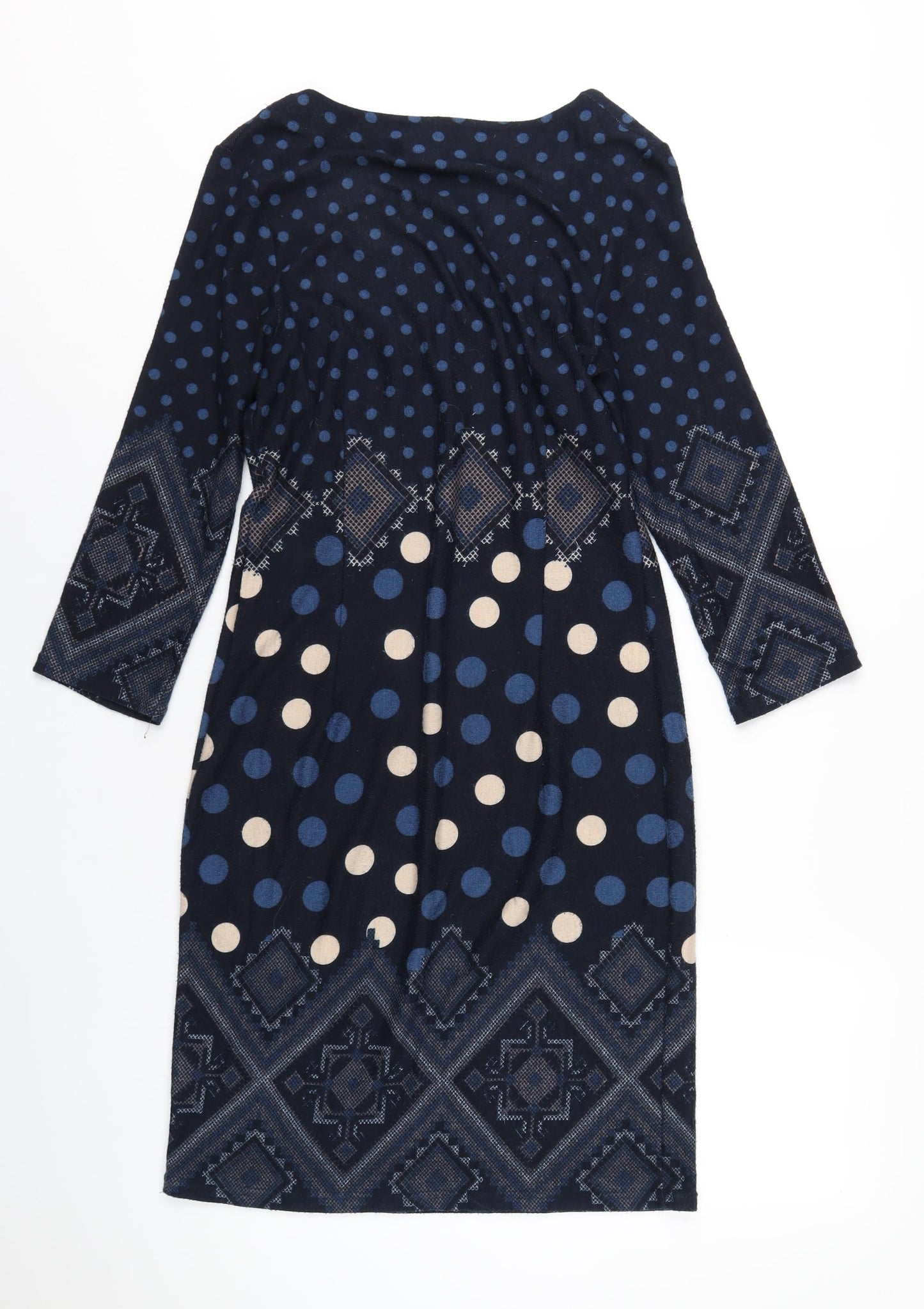 Roman Womens Blue Geometric Polyester A-Line Size 12 Scoop Neck Pullover