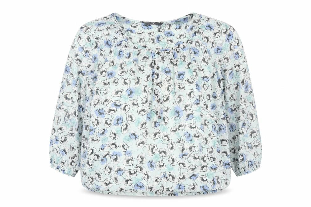 BHS Womens Green Floral Polyester Basic Blouse Size 14 Scoop Neck