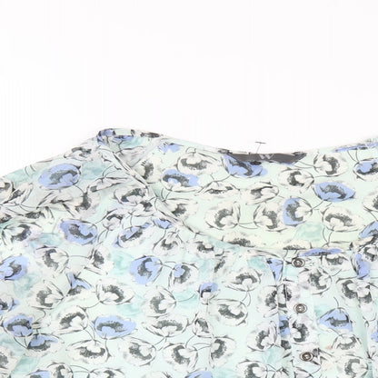 BHS Womens Green Floral Polyester Basic Blouse Size 14 Scoop Neck