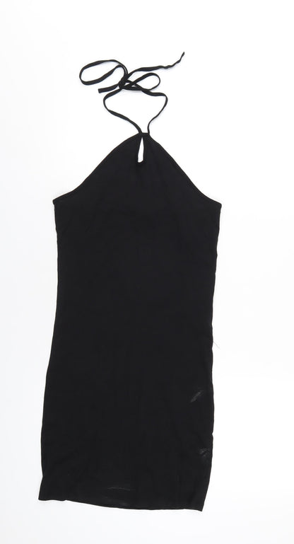 Additional front view of Only women’s black cotton bodycon, size M, halter pullover