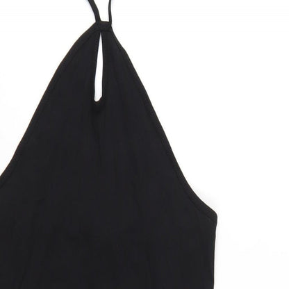 Close-up detail of Only women’s black cotton bodycon, size M, halter pullover