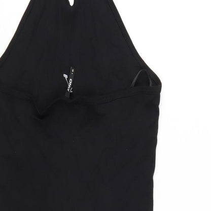 Brand and care label for Only women’s black cotton bodycon, size M, halter pullover