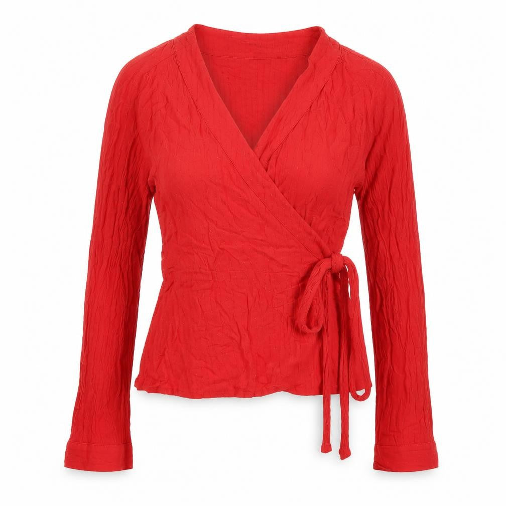Monki Womens Red Viscose Wrap T-Shirt Size S V-Neck