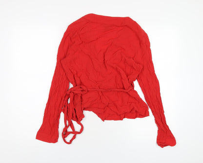 Monki Womens Red Viscose Wrap T-Shirt Size S V-Neck