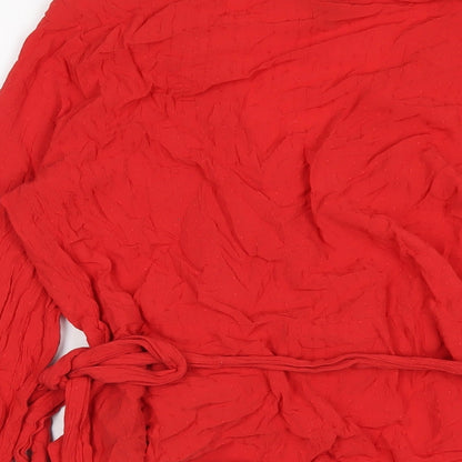 Monki Womens Red Viscose Wrap T-Shirt Size S V-Neck