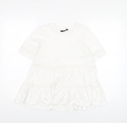 Additional front view of ASOS women’s white cotton basic t-shirt, size UK 8, round neck