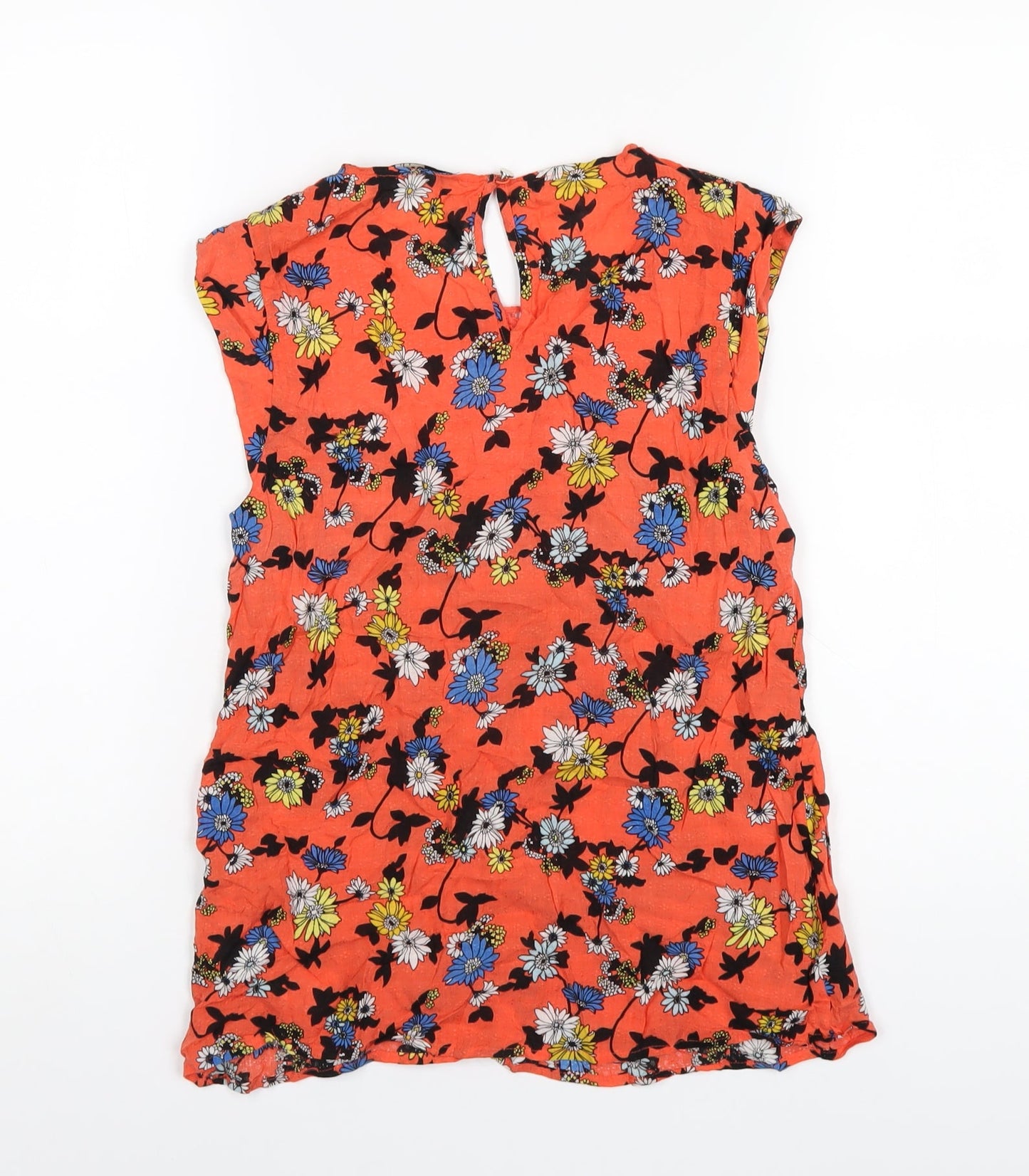 Oasis Womens Orange Geometric Viscose Basic T-Shirt Size 10 Round Neck