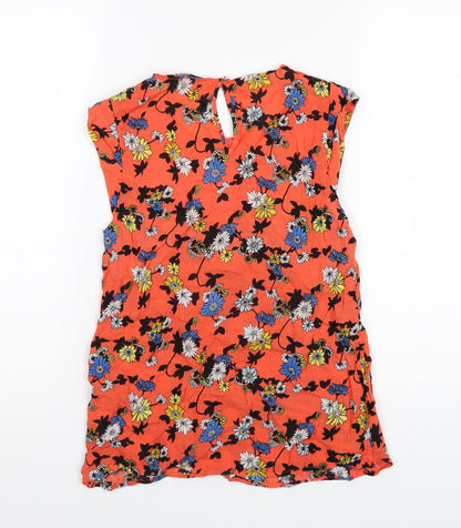 Oasis Womens Orange Geometric Viscose Basic T-Shirt Size 10 Round Neck