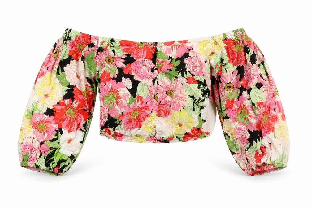 Zara Womens Multicoloured Floral Polyester Cropped Blouse Size S Off the Shoulder - Rouched