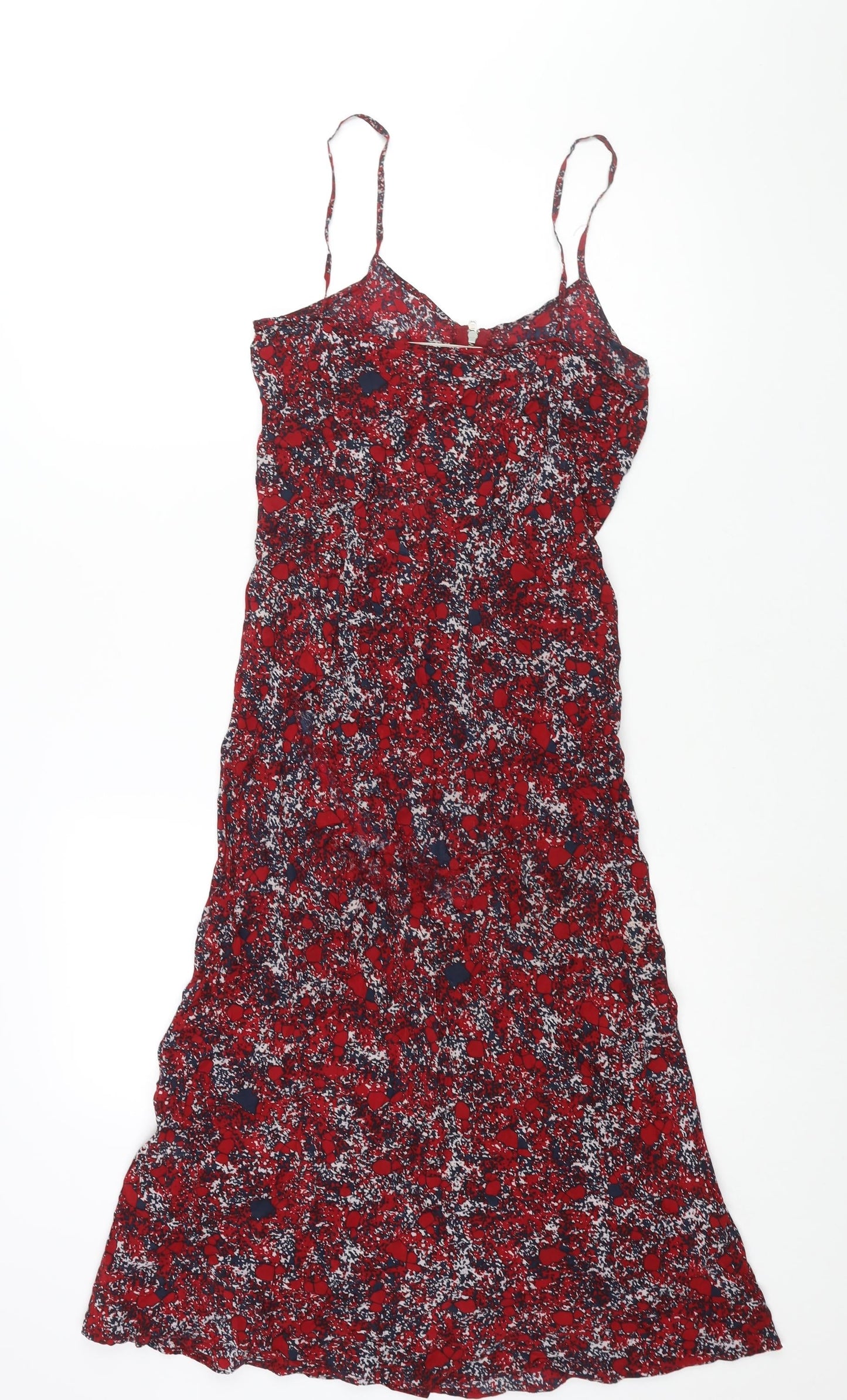 Lonely Hearts Womens Red Geometric Silk Slip Dress Size 6 V-Neck Zip