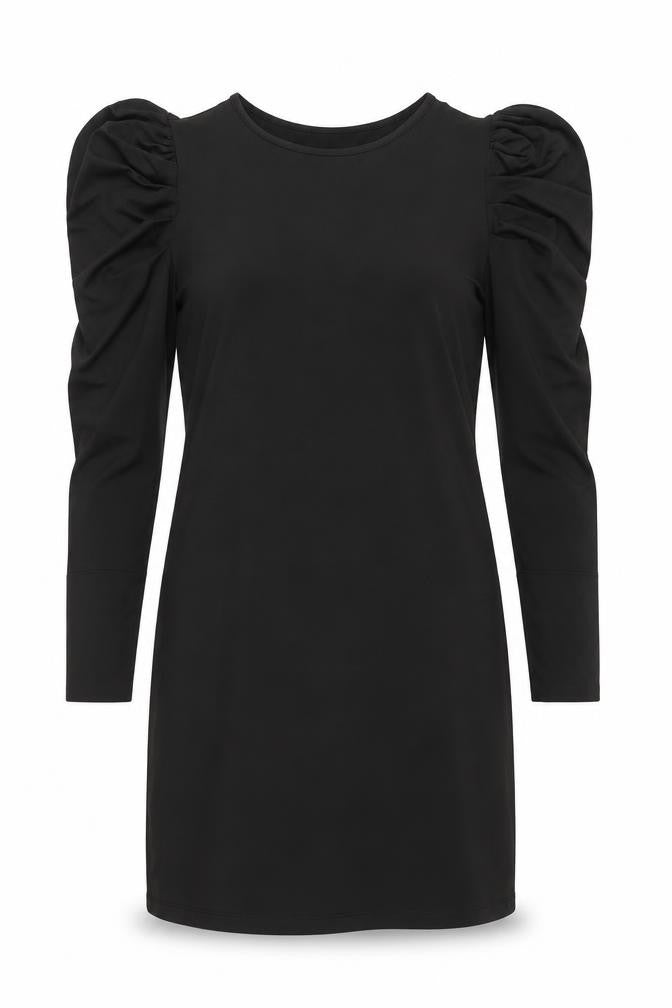 VILA Womens Black Polyester Shift Size S Round Neck Pullover - Rouched Sleeve